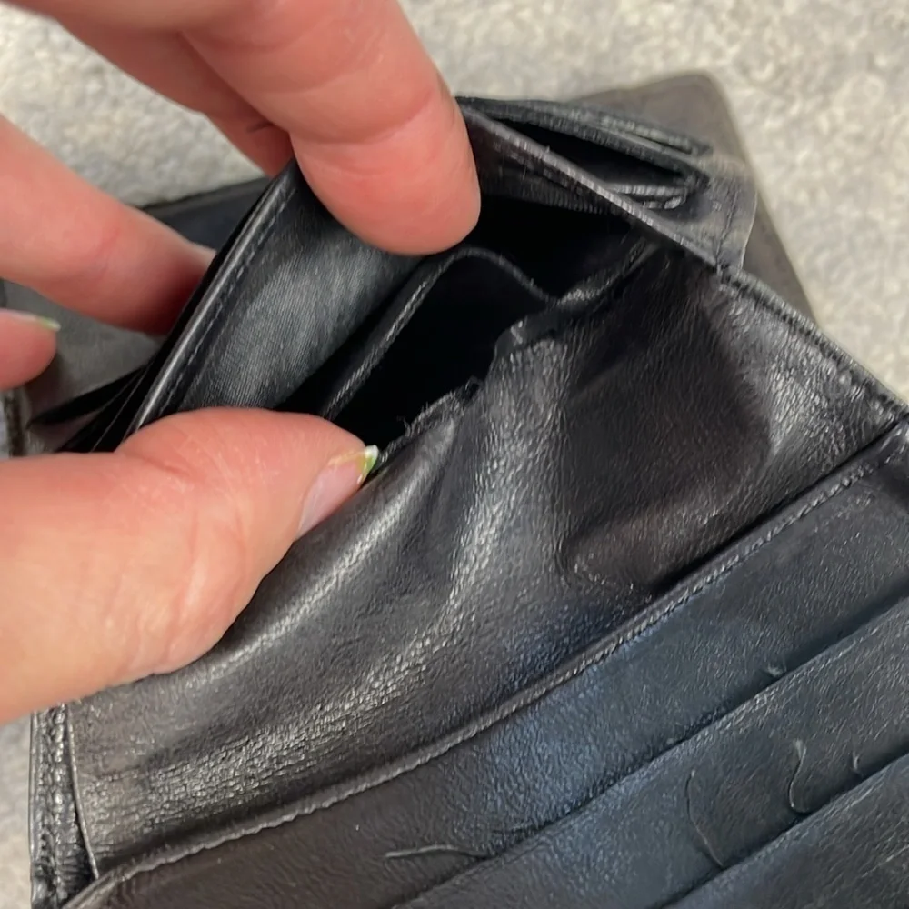 Chanel Black Leather Compact Double Snap Wallet Interlocking CC
